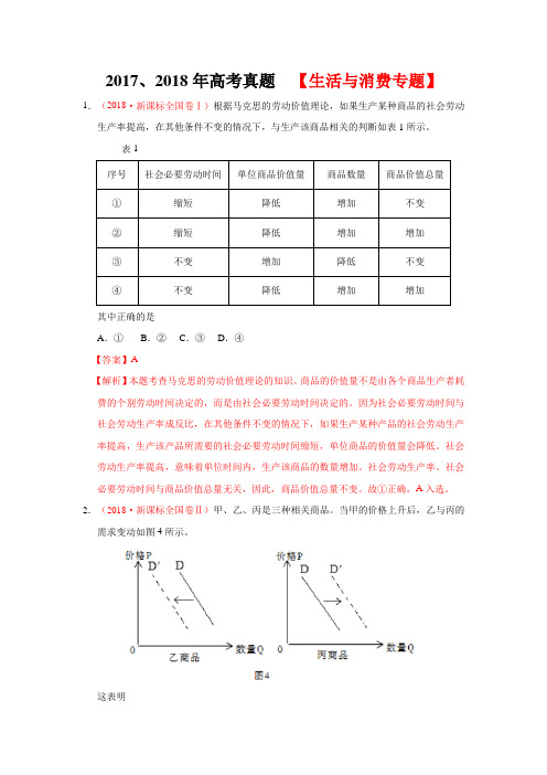 2017、2018年高考真题分类整理  【生活与消费专题】