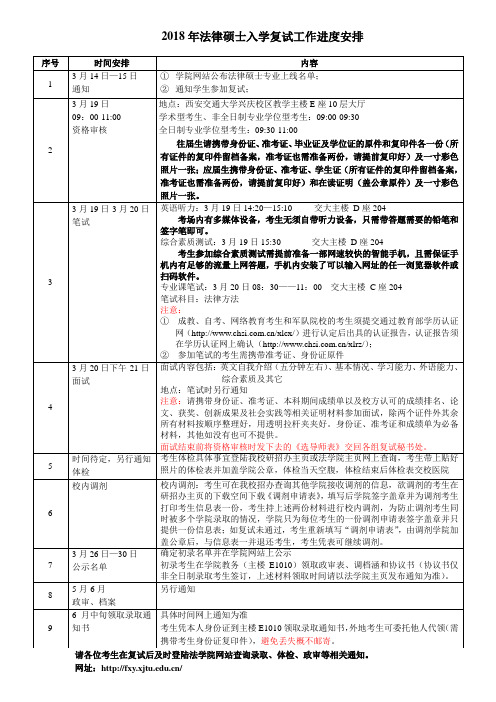 2018年法律硕士入学复试工作进度安排