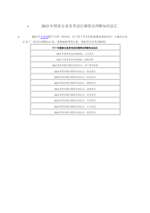 2013年国家公务员考试行测常识判断知识总汇