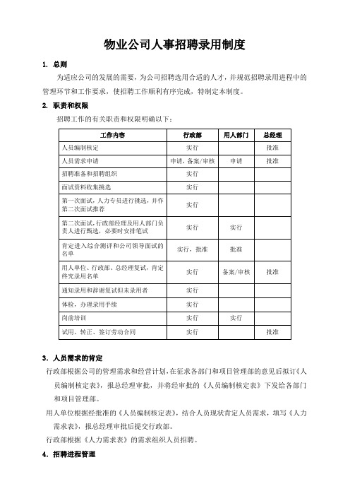 物业公司人事招聘录用制度