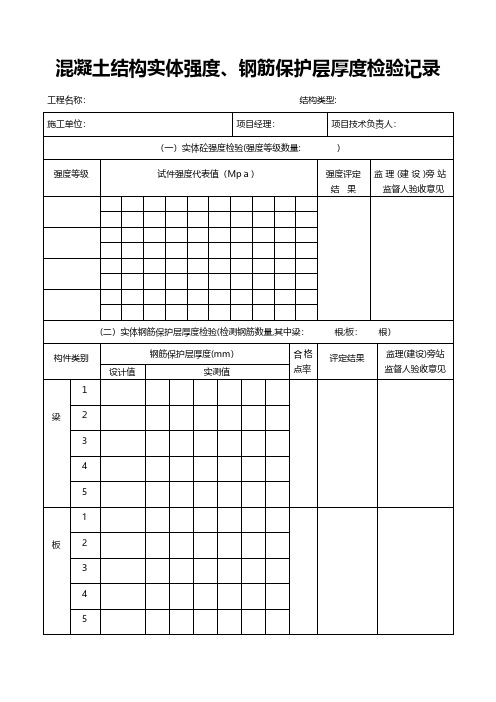 混凝土结构实体强度钢筋保护层厚度检验记录技术交底工程施工组织设计模板安全监理实施