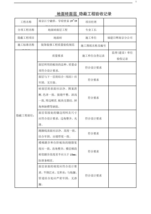 装修隐蔽工程验收记录表(范例)