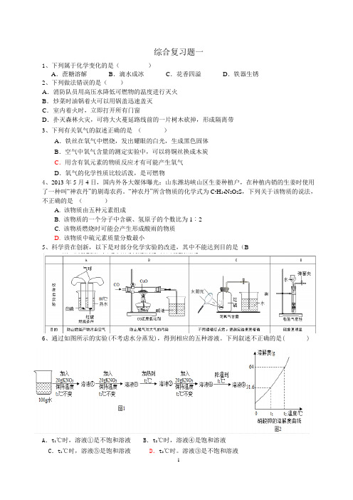 2013年中考化学试题鲁科版1-8单元综合复习一