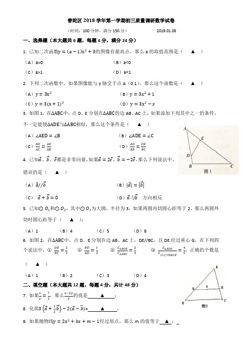 2019上海各区一摸初三数学试卷