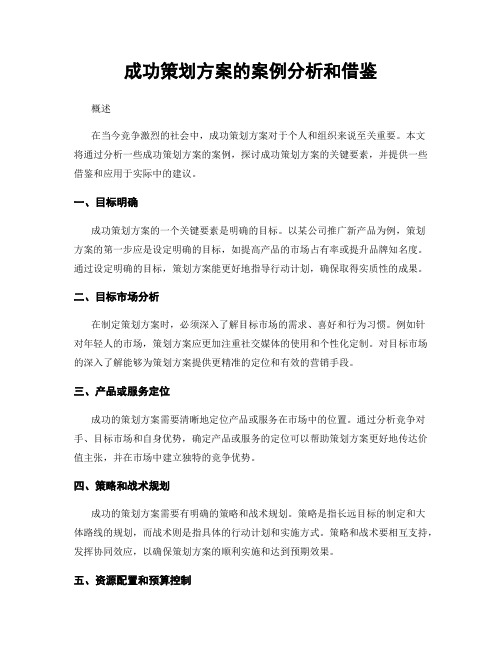 成功策划方案的案例分析和借鉴