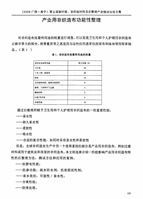 产业用非织造布功能性整理