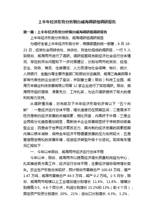 上半年经济形势分析烟台威海调研组调研报告