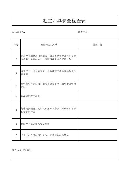 起重吊具安全检查表