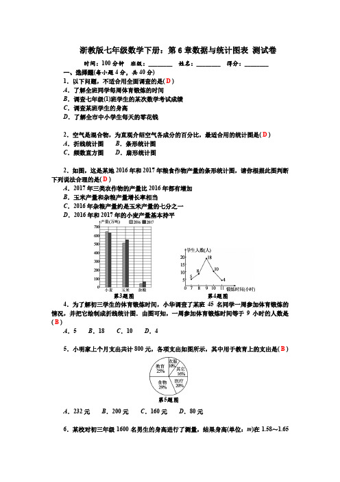 2020年春浙教版七年级数学下册：第6章 数据与统计图表测试卷附解答