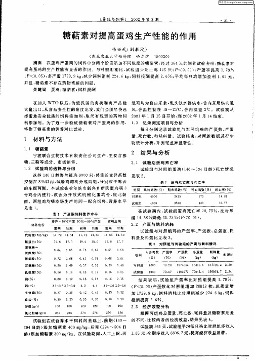 糖萜素对提高蛋鸡生产性能的作用