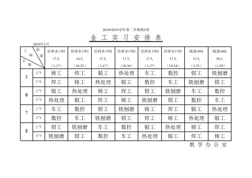 金工实习安排表