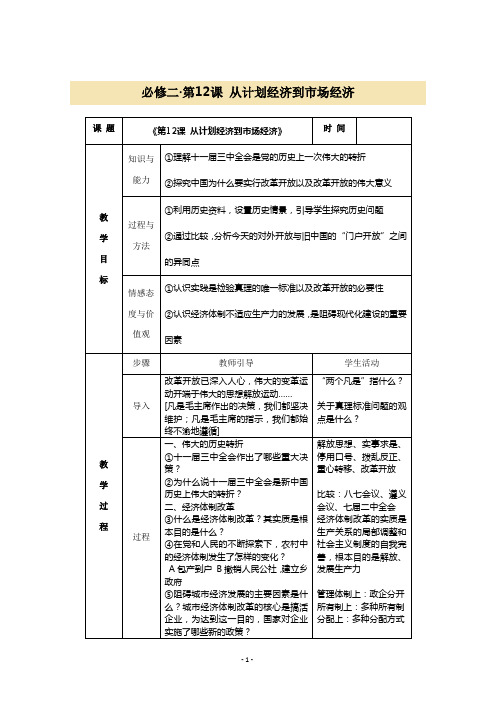 4.12《从计划经济到市场经济》教案6(人教版必修二)