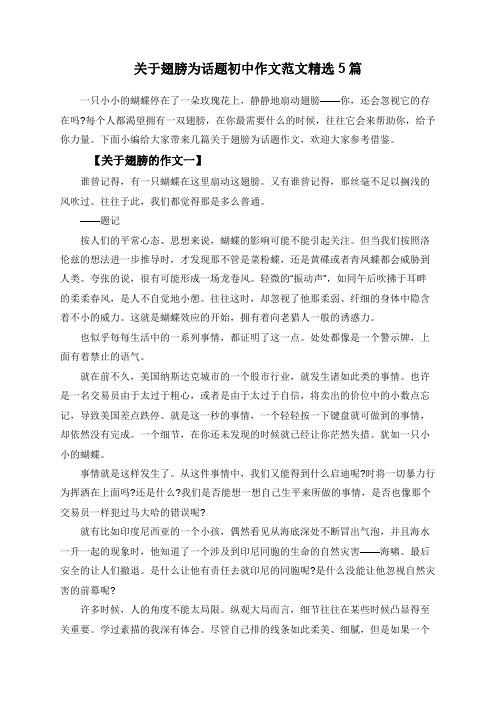 关于翅膀为话题初中作文范文精选5篇