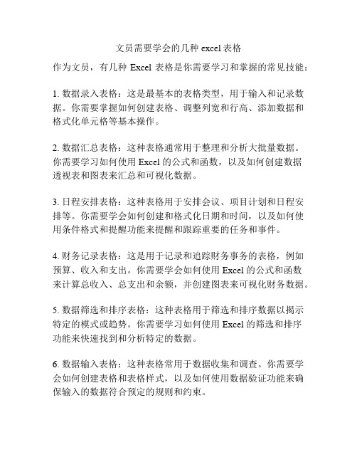 文员需要学会的几种excel表格