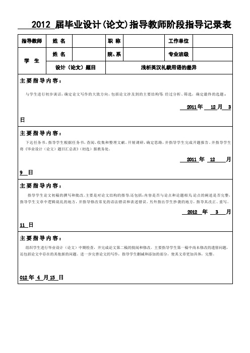 毕业论文设计指导教师指导记录表