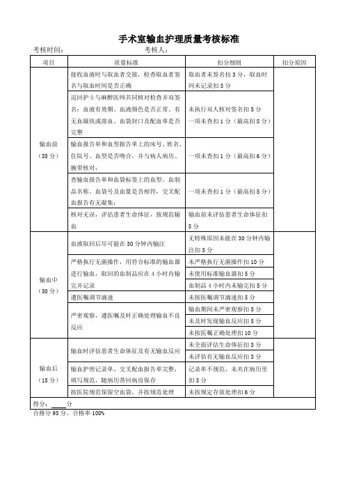 手术室输血护理质量考核标准