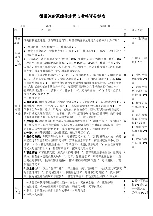 微量注射泵操作流程与考核标准