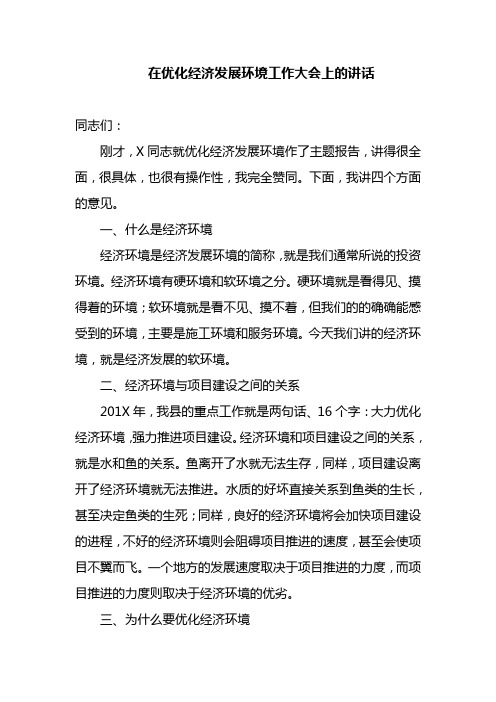 在优化经济发展环境工作大会上的讲话