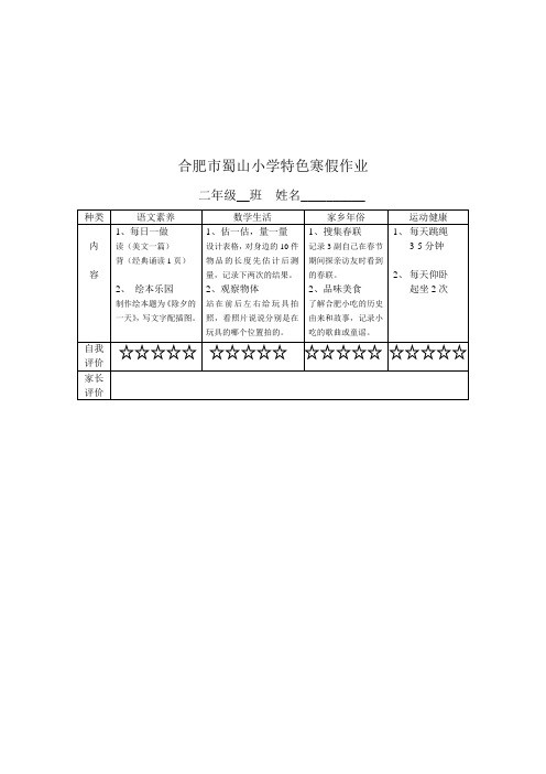 二年级特色寒假作业 (1)