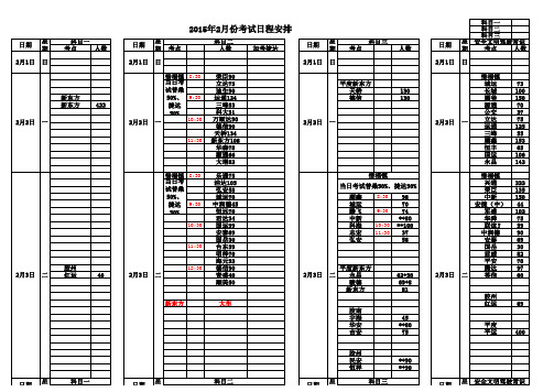 2015年2月份考试日程安排-青岛