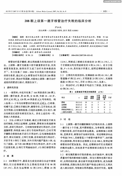 208颗上颌第一磨牙根管治疗失败的临床分析