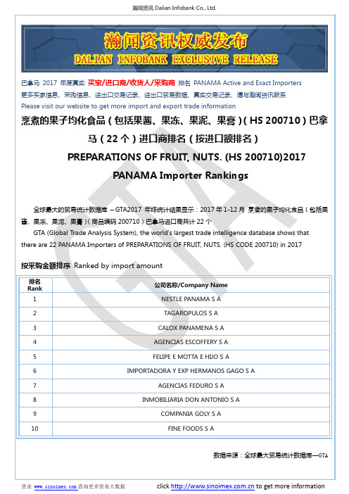 烹煮的果子均化食品(包括果酱、果冻、果泥…(HS 200710)2017 巴拿