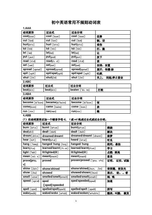 初中英语常用不规则动词表(含音标)