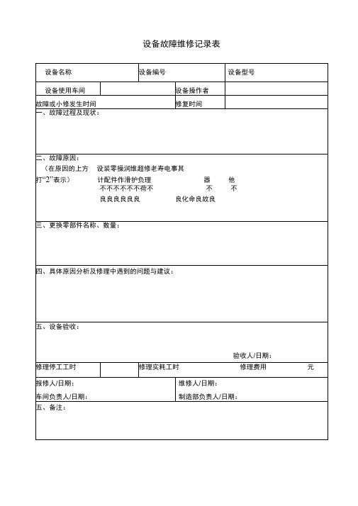 设备故障检修记录