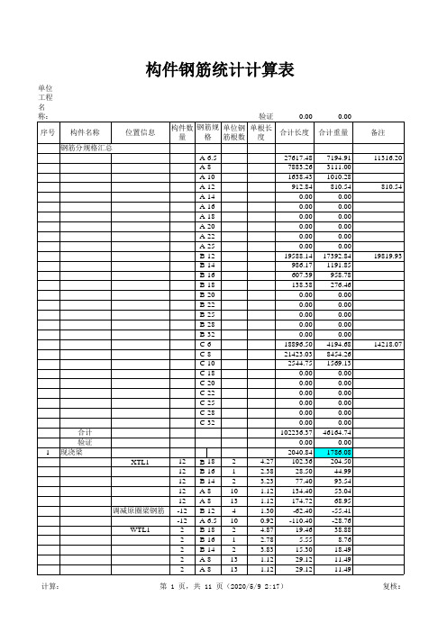 钢筋工程量计算表格(手算)