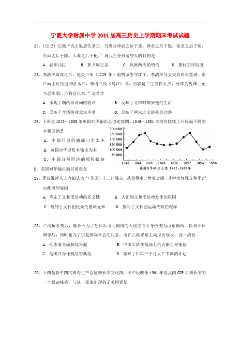 宁夏大学附属中学高三历史上学期期末考试试题