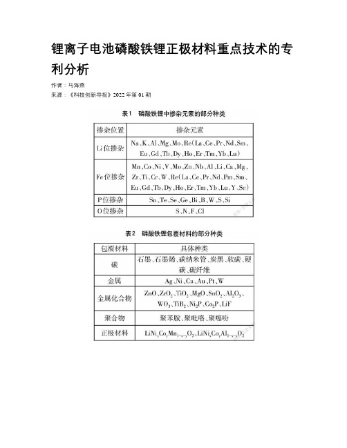 锂离子电池磷酸铁锂正极材料重点技术的专利分析