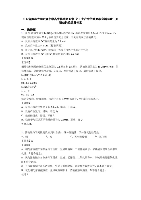 山东省师范大学附属中学高中化学第五章 化工生产中的重要非金属元素 知识归纳总结及答案