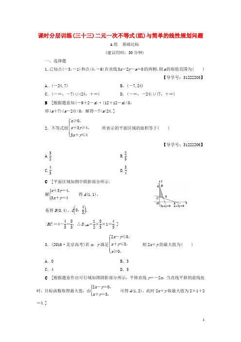 高考数学一轮复习 第6章 不等式、推理与证明 第2节 二元一次不等式(组)与简单的线性规划问题课时分