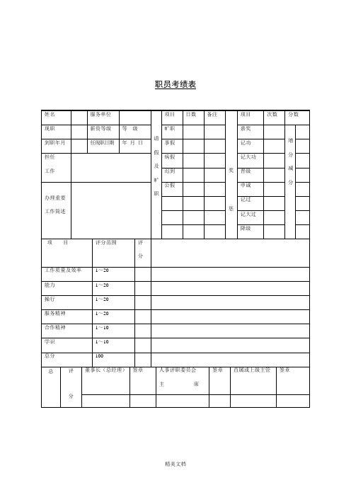 企业职员考绩表