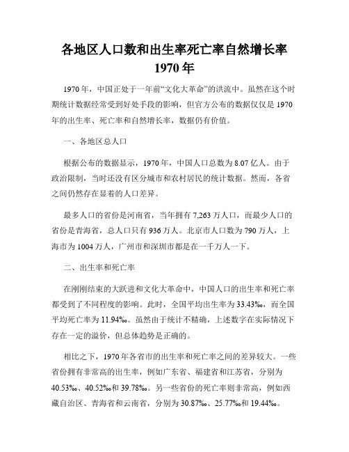 各地区人口数和出生率死亡率自然增长率1970年