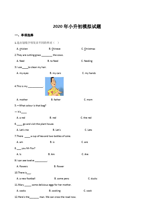 河北省2020年小升初英语模拟试题(含答案)