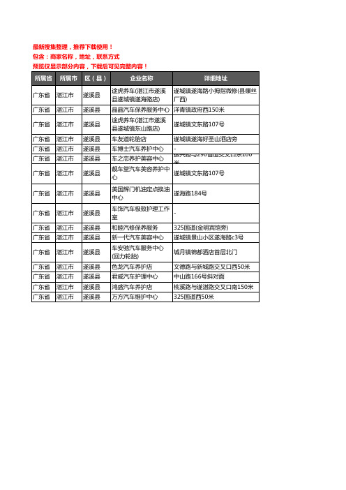 新版广东省湛江市遂溪县汽车保养企业公司商家户名录单联系方式地址大全16家