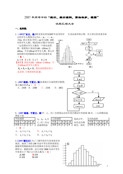 2007年全国各地高考数学试题及解答分类汇编大全(15统计、统计案例、算法初步、框图、推理与证明)