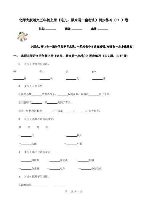 北师大版语文五年级上册《这儿,原来是一座村庄》同步练习(II )卷