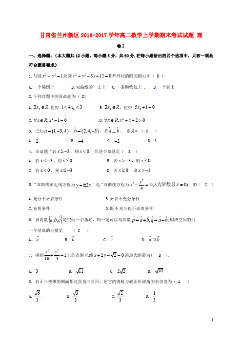 甘肃省兰州新区高二数学上学期期末考试试题 理