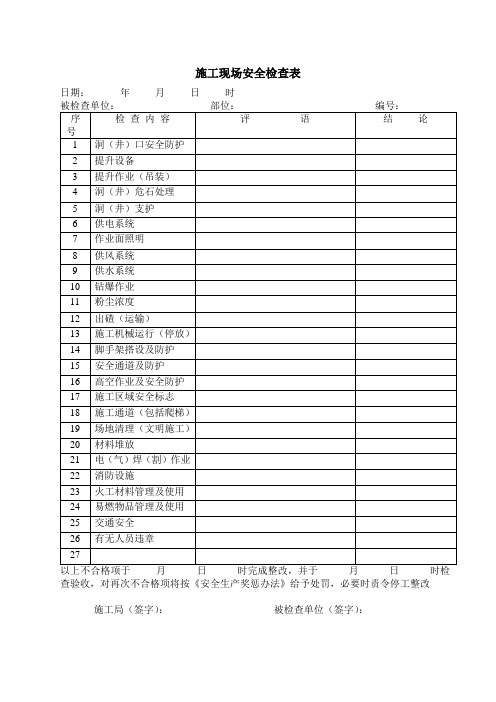 施工现场安全检查表1