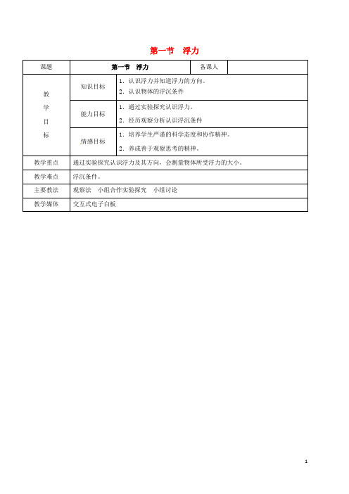 黑龙江省鸡西市恒山区八年级物理下册 8.1 浮力教案 鲁