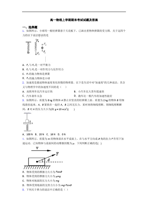 高一物理上学期期末考试试题及答案