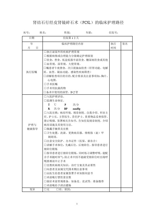 肾结石行经皮肾镜碎石术临床护理路径