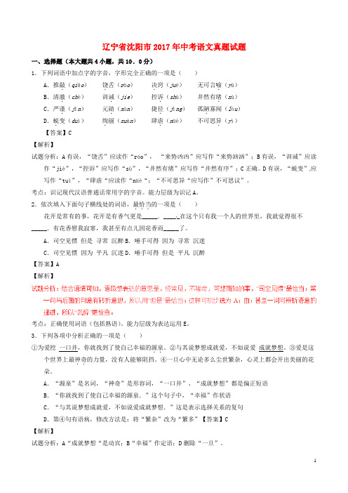 辽宁省沈阳市2017年中考语文真题试题课件