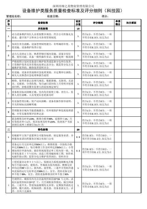 设备维护类服务质量检查标准及评分细则(科技园)