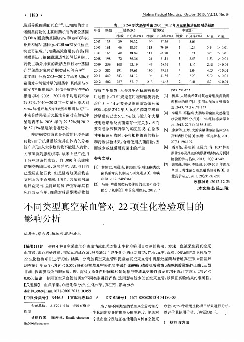 不同类型真空采血管对22项生化检验项目的影响分析