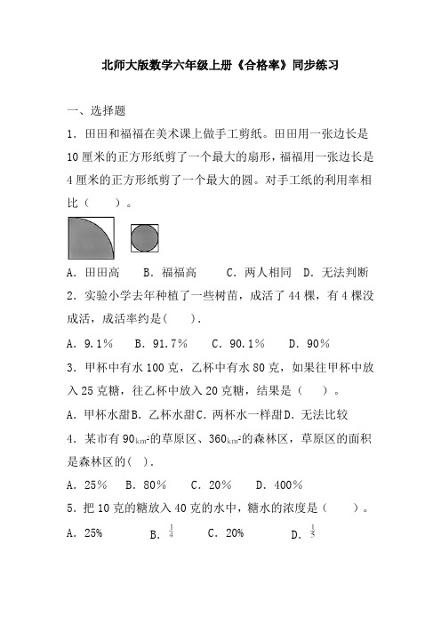 北师大版数学六年级上册《合格率》同步练习