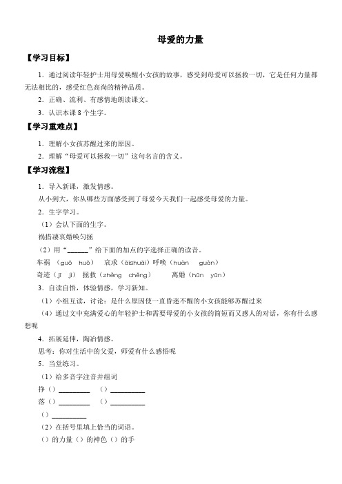 三年级语文学案 母爱的力量(省一等奖)