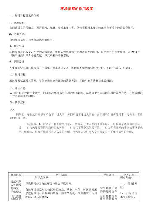 中考语文专题复习三记叙文阅读环境描写及作用教案